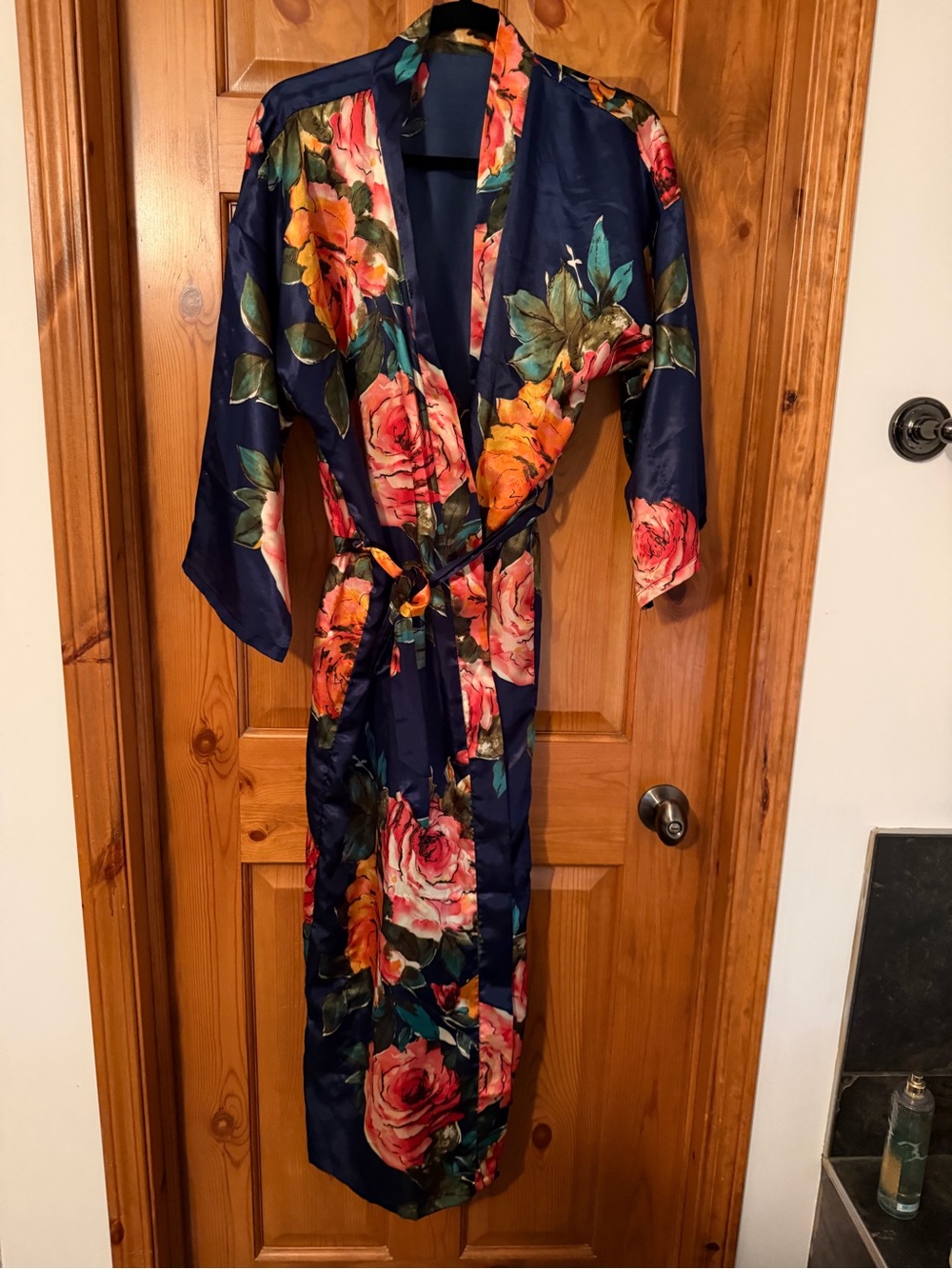 La Vie En Rose Navy Floral Satin Robe